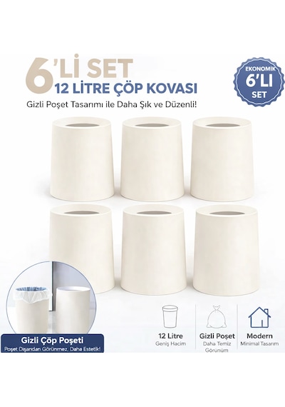 6 Adet Void Hotel Ve Ofis Tipi Sihirli Iç Kovalı Ev Mutfak Banyo Çöp Kovası Çöp Poşeti Gözükmez Diğer