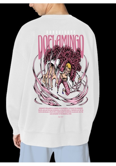 Unisex Beyaz Flamingo Baskılı Hoodie Oversize Kapşonsuz Sweatshirt Beyaz