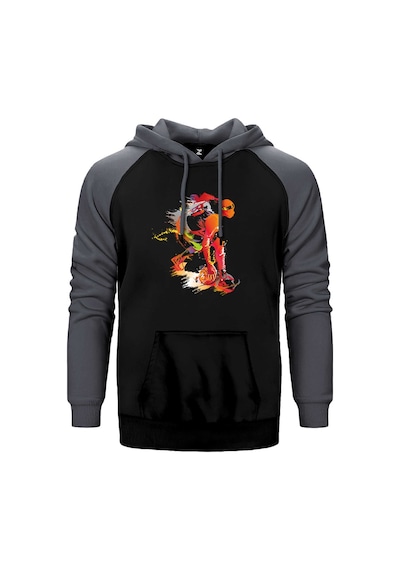 Red Basketball Between The Legs Gri Renk Reglan Kol Kapşonlu Sweatshirt Gri