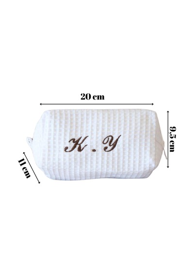 Pamuklu Waffle Kişiye Özel Makyaj Çantası Beyaz - 702910982