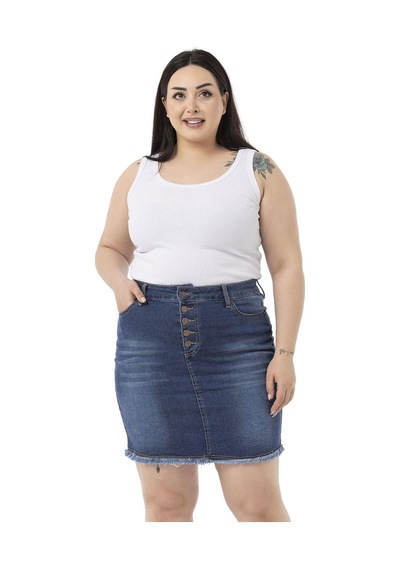 Disentis Büyük Beden Eteği Püsküllü Düğme Detaylı Mavi Denim Mini Etek-mavi Mavi