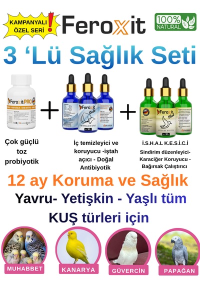 Kuş Sağlık Seti 3'lü - Güçlü Toz Probiyotik, Doğal Iştah Açıcı Ve Ishal Kesici Bağışıklık Damlası