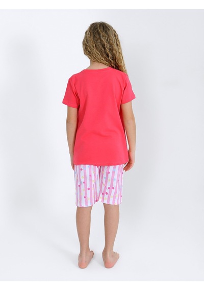 Kız Çocuk Kısa Kollu Kapri %100 Pamuklu Pijama Takımı Dreamer Girl Fuşya