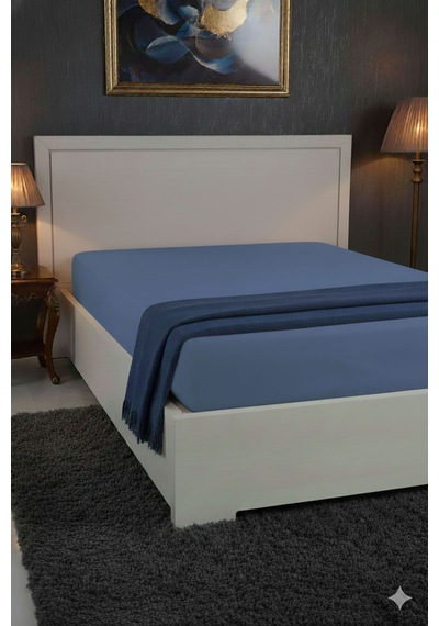 %100 Pamuk Ranforce Premium King Size Lastikli Çarşaf - İndigo