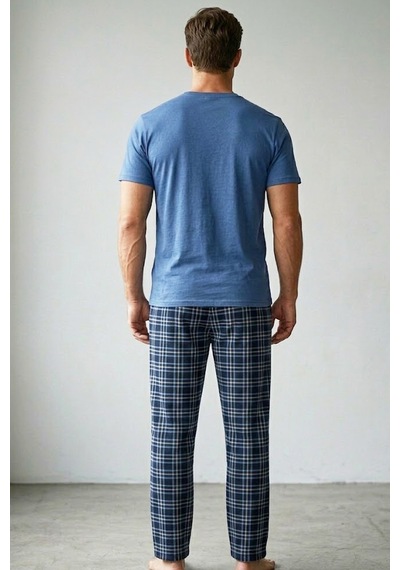 Siyah İnci Cep Nakışlı Örme Kısa Kollu Pijama Takım 8000 İndigo