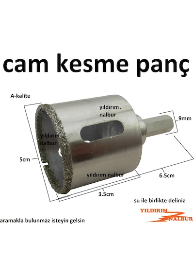 Cam Delme Elmas Panç 50mm Fayans Delme Cam Panç Delik Açma Panç Ç