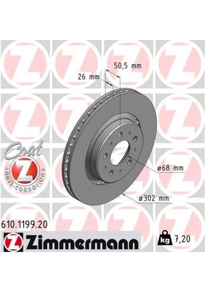 Zımmermann Ön Fren Aynası Havalı Volvo V70 97-00 C70 97-05 S70 96-00 Xc70 97-02 302x26x5dlxhavalı 986478454-df4233 610.1199.20 272276 31262095