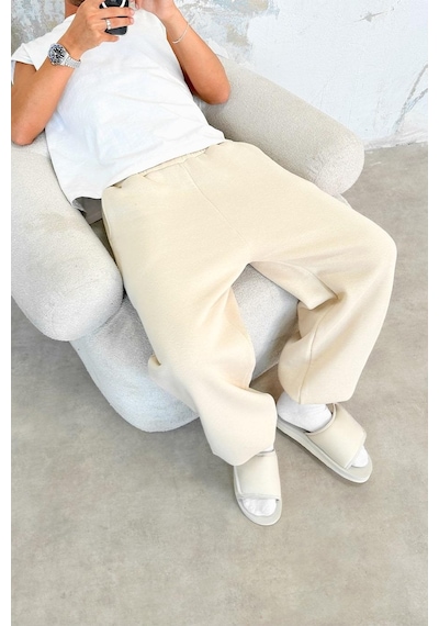 Krem Cozy Basic Paça Lastik Oversize Eşofman Krem