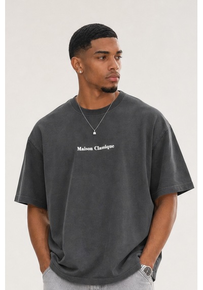 Respire Erkek Maison Baskılı Oversize T-shirt Füme