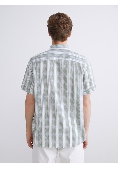 Lcwaıkıkı Classic Yeşil Regular Fit Kısa Kollu Çizgili Poplin Erkek Gömlek