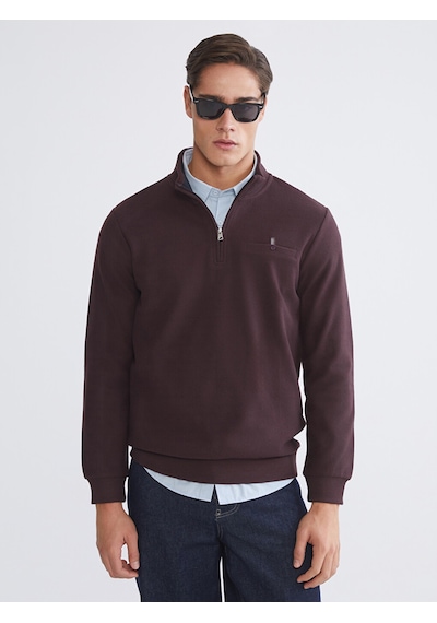 LC Waikiki Lc Waıkıkı Mürdüm Fermuarlı Dik Yaka Erkek Sweatshirt