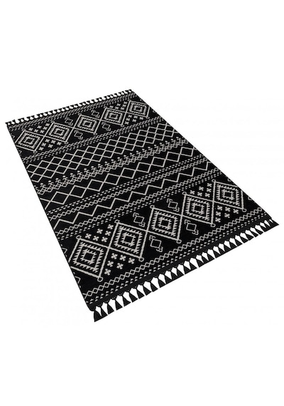 Decoser Halı Garden Serisi 13-siyah Etnik İskandinav Desenli Koridor Salon Oturma Odası Kilim Halısı Siyah