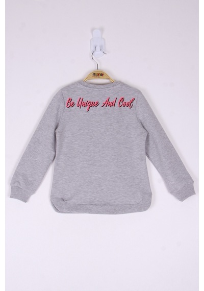 Toontoy Kız Çocuk Be Baskılı Sweatshirt Gri Melanj