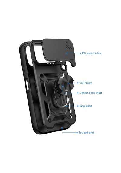 Caseonn Huawei Nova 15 Pro Kılıf Sürgülü Kamera Korumalı Yüzüklü Mıknatıslı Tank Kapak Siyah
