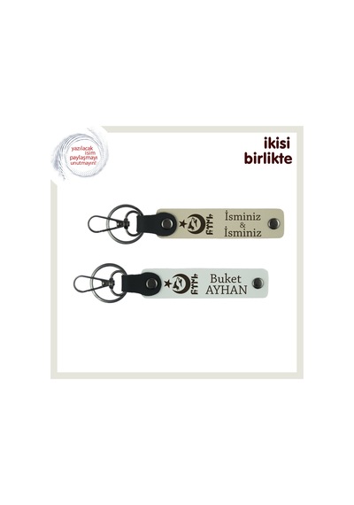 Gurur Dolu Armağan Ayyıldız Kurt Göktürk Temalı Kişisel Anahtarlık Set X2, Sütlü Kahve-beyaz
