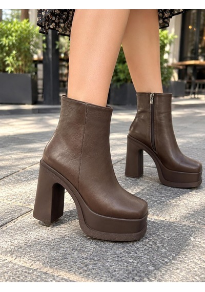 Asmi Shoes Kadın Latina Kahverengi 12 Cm Platform Topuklu Fermuarlı Bot