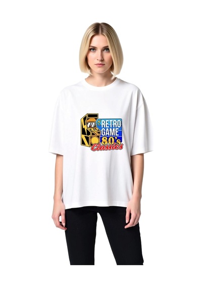 Paybuy Kadın Oversize Arcade Oyun Baskılı Tişört %100 Pamuk Rahat Kesim Beyaz Paybuy Kadın Oversize Arcade Oyun Baskılı Tişört %100 Pamuk Rahat Kesim Beyaz