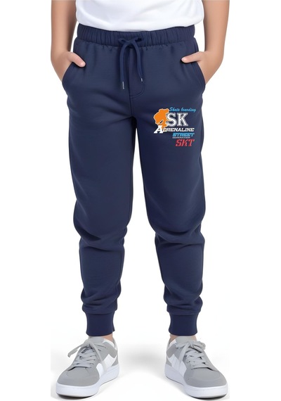 Panios Kids Sk Baskılı Erkek Çocuk Beli Lastik Detaylı Bağlamalı Eşofman Altı Lacivert