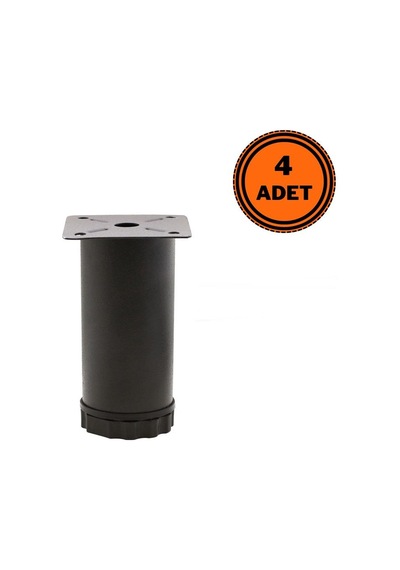 4 Adet Mobilya Ayağı Metal 6 Cm Ayarlı 42 Mm Mat Siyah Ayak