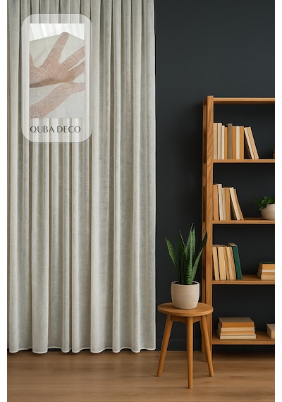 Natural Modern File Dokulu Keten Tül Perde Pileli Salon Oturma Odası Yatak Odası Çocuk Odası Ekru