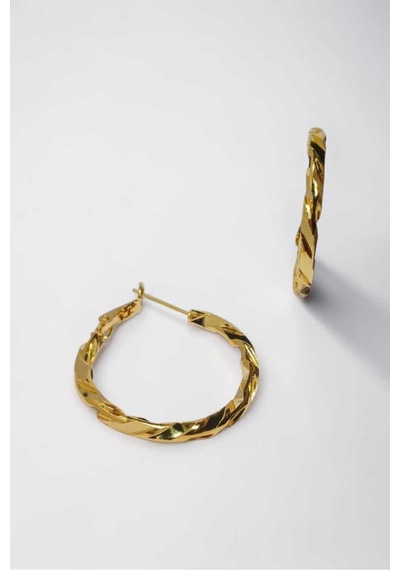 Kadın Altın Kaplama Orta Boy Burgulu Halka Küpe - Klasik Sarma Model Gold