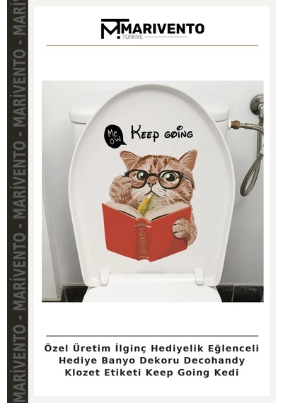 Özel Üretim İlginç Hediyelik Eğlenceli Hediye Banyo Dekoru Decohandy Klozet Etiketi Keep Going Kedi