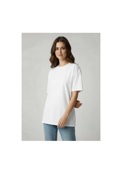 Lyvean Bisiklet Yaka Oversıze Kısa Kollu Tshirt Beyaz