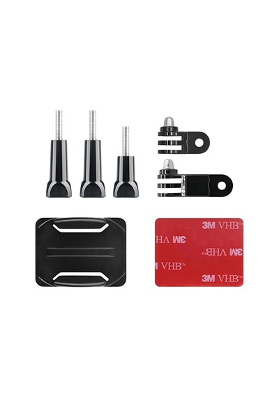 Gplus Bs07kv 7 Parça Oval Zemin Kavisli Yüzey Vidalı 3 Yollu Aksiyon Kamera Uyumlu 3m Yapışkan Motor Kask Bağlantı Seti Siyah