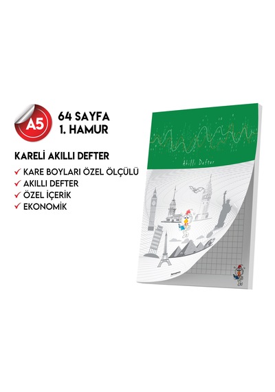 Kareli Not Defteri 64 Sayfa Akıllı Defter Tekli A5 Tam Beyaz Tekli Koyu Mavi, Kırmızı, Turuncu, Kahverengi, Mavi, Yeşil