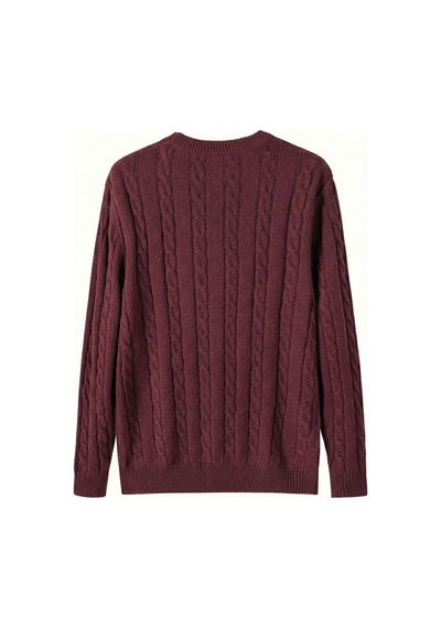 Cool Tarz Erkek Bisiklet Yaka Slim Fit Saç Örgülü Triko Kazak Bordo Bordo