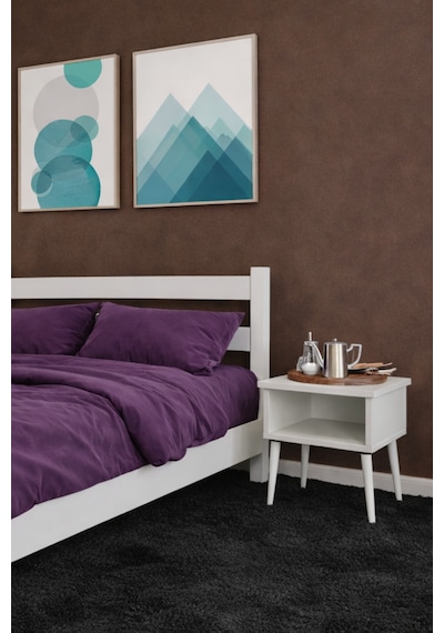 Natura Masif Ahşap Karyola Ve 2 Adet Komodin Beyaz 90x200