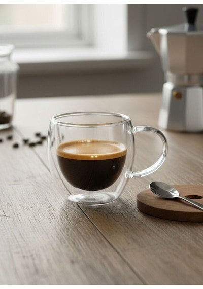 2'li Türk Kahvesi Bardağı Kuplu Espresso Bardağı Çift Cidarlı 80 Ml Şeffat