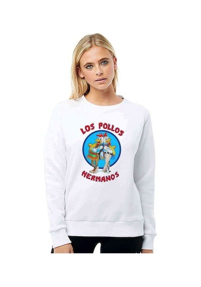 Los Pollos Hermanos Bad Jesse Baskılı Beyaz Kadın Sweatshirt