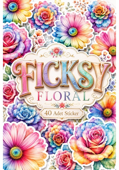 Gökkuşağı Renkli Çiçek Sticker Seti - 40 Adet Etiket Çıkartma Diğer