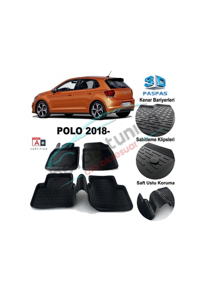 Volkswagen Polo Havuzlu 3D Paspas Niken Siyah 2017-2018