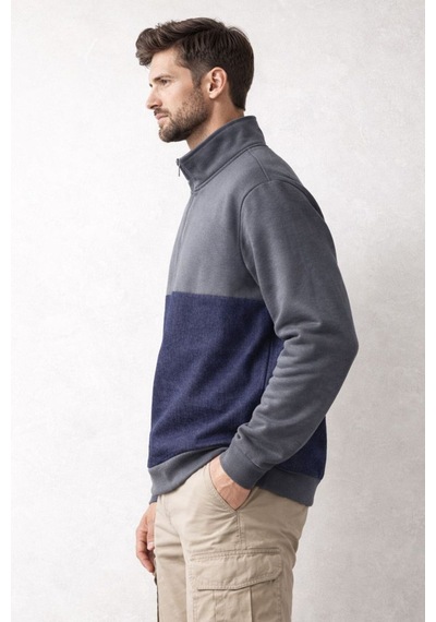 Yarım Fermuarlı Kaynakçı Sweatshirt Uzun Kollu, Dayanıklı, Sıcak Tutan İş Kıyafeti Lacivert