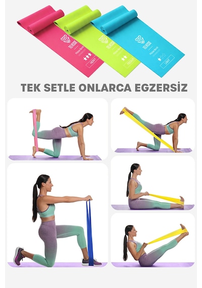 3 Farklı Direnç Açık Uçlu Çantalı Pilates Aerobik Egzersiz Squat Lastiği Bant Açık Uç Tb3-rgb Yeşil  - Mavi