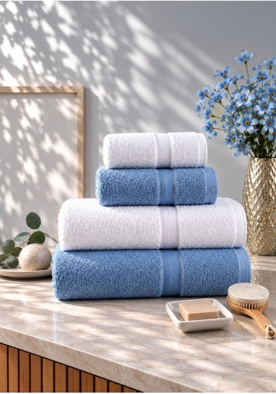 Can 4 Lü Hamam Seti 2 Adet 90 140 Ve 2 Adet 50 90 Açık mavi