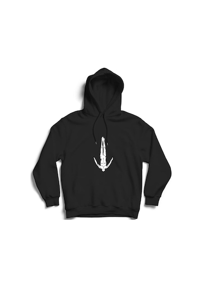 Unisex Siyah Swimming Baskılı Kapüşonlu Sweatshirt Siyah