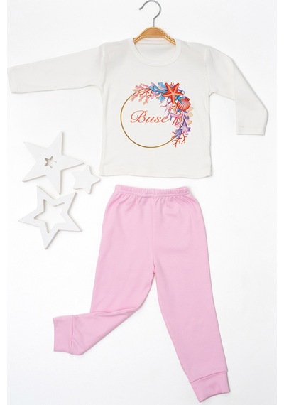 Pia Baby İsme Özel Kız Çocuk 2 Adet Pijama Takımı %100 Pamuk Penye İsim Baskılı Kişiye Özel Kreş Pijaması Hediye Seti 10375p15pi Krem