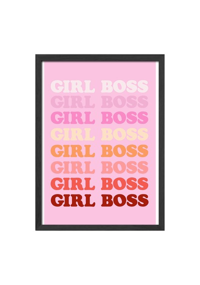 Girl Boss Doğal Ahşap Çerçeveli Poster, Dekoratif Genç Kız Duvar Tablosu