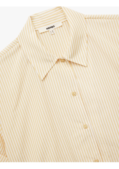 Koton Regular Fit Kısa Kollu Çizgili Crop Poplin Gömlek Sarı Çizgili 5sak60441pw