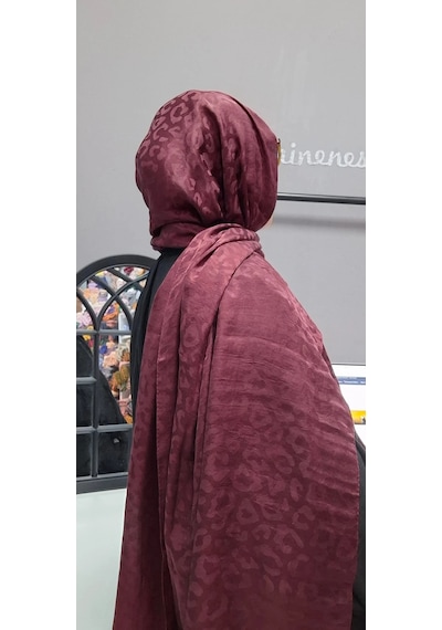 Aminenesil Leopar Desen Aerobin Şal Bordo Renk