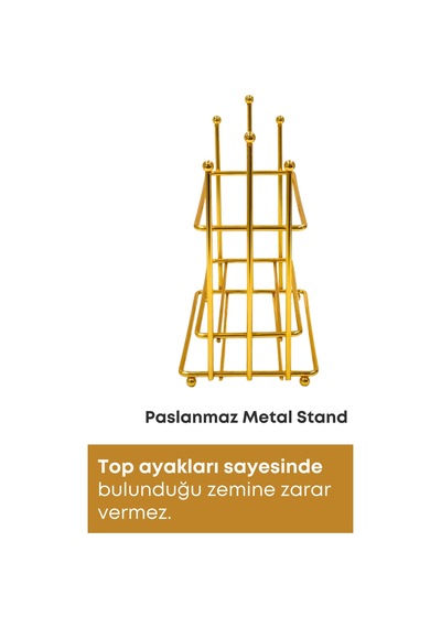 Grimorlife Ahşap Desenli Altın Gold Metal Standlı Bulaşık Deterjanı Sıvı Sabunluk Mutfak Seti-sünger Siyah