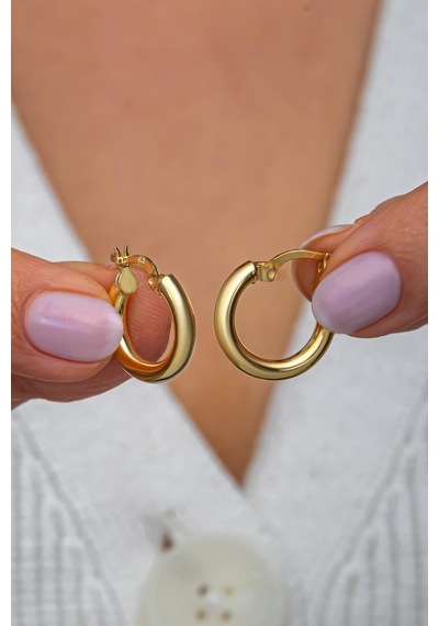 925 Ayar Gümüş Gold Kaplama 18 Mm Sade Halka Küpe Altın