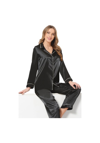 Nbb Kadın Siyah Saten Pijama Takımı 001