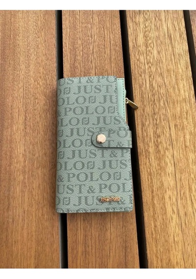 Just Polo Kadın Baskı Desenli Örgülü Büyük Boy Omuz Çantası Ve Cüzdanı Kombin Yeşil
