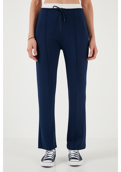 Lela Streç Slim Fit Yüksek Bel Geniş Paça Çimalı Bayan Eşofman Altı 5866078 Lacivert
