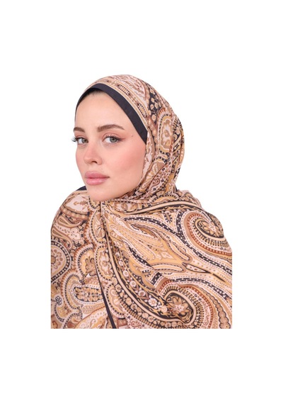 Premium Lux Original Etnik Desen Şal Vual İpek, 1. Sınıf, Hafif, Rahat, Şık, Tesettür Giyim Hardal