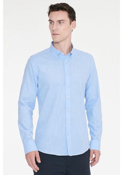 AC&Co / Altınyıldız Classics Tailored Slim Fit Dar Kesim Düğmeli Yaka %100 Pamuk Erkek Gömlek Mavi
